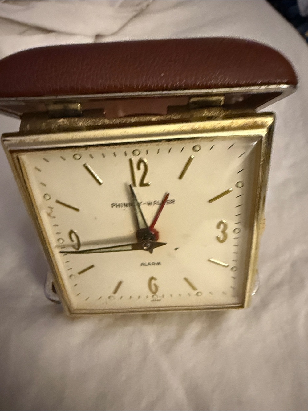Vintage Phinney Walker Travel Alarm Clock Brown Gold Model Made In Japan